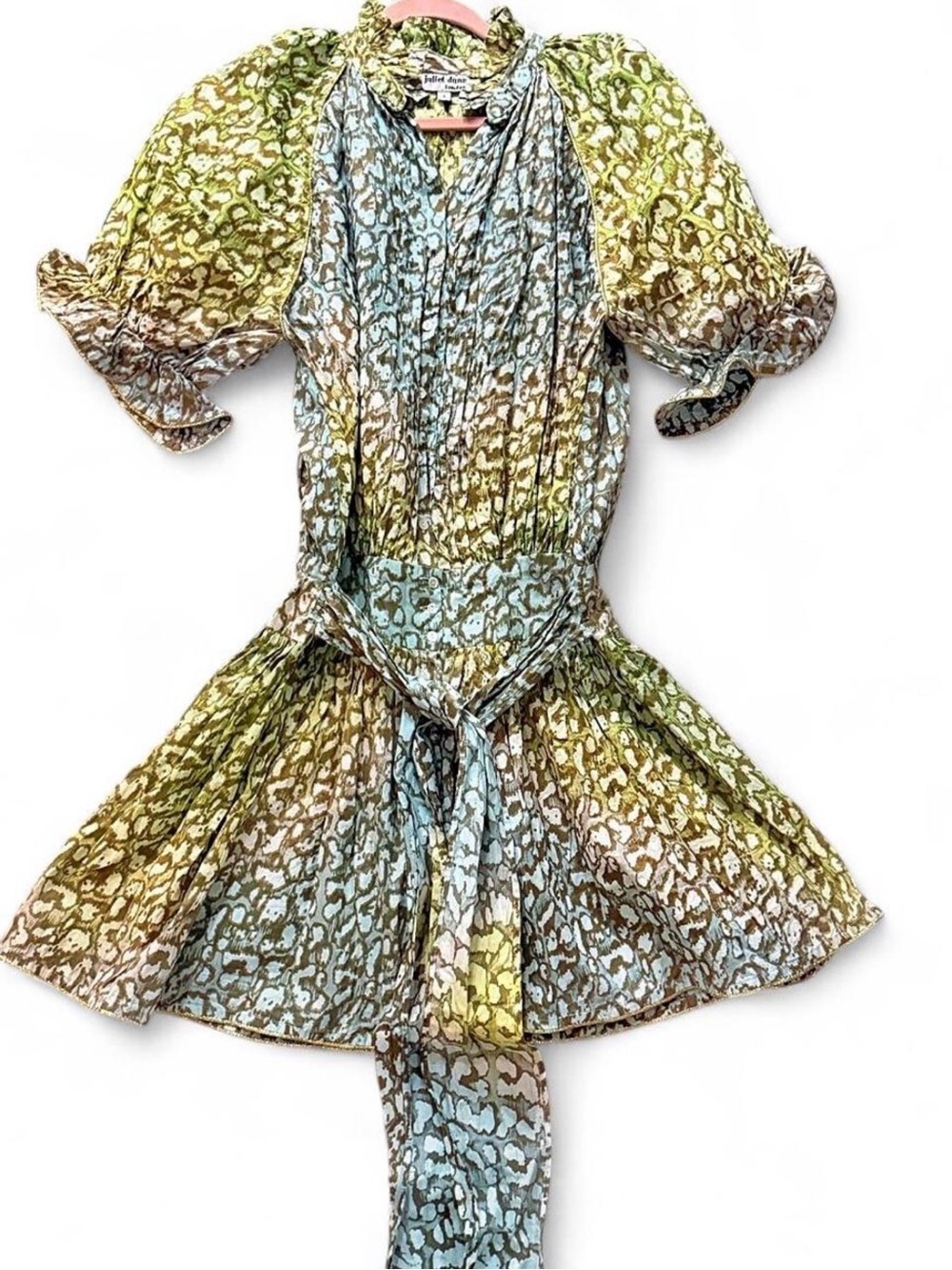 Juliet Dunn Multi-Tone Animal Print Dress in Blue, Green & Brown